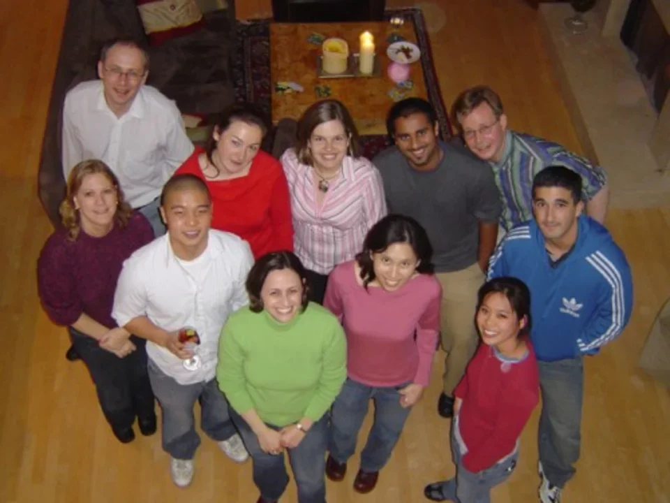 2005/1/29 Teitell Lab Party - lab members group together smiling